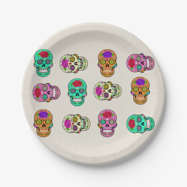 Calaveras de azúcar plato de papel (Anverso)