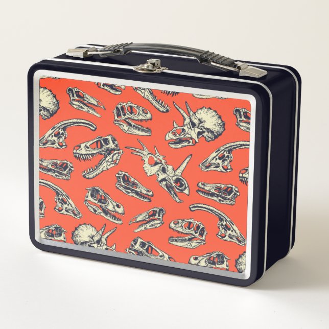 Calaveras de dinosaurios de naranja y marina (Anverso)