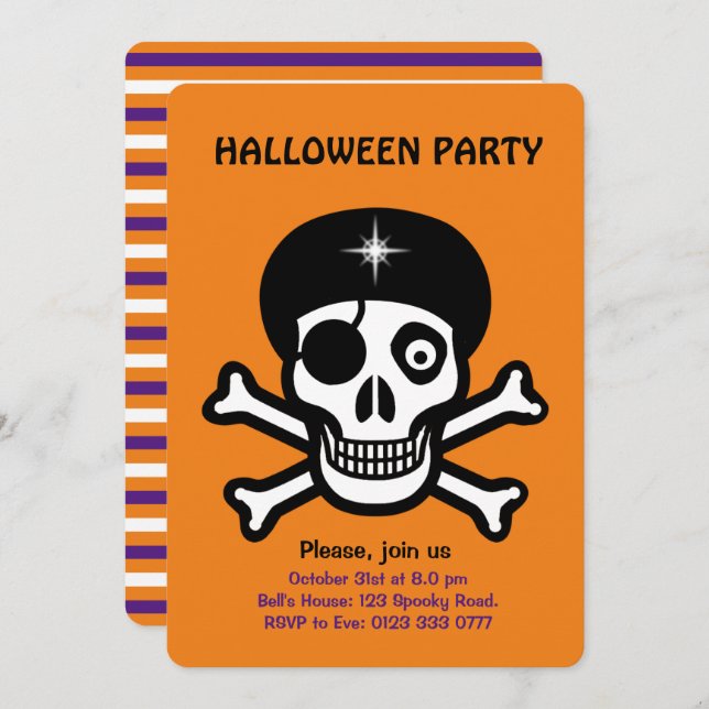 Calaveras de Halloween con invitación del naranja (Anverso / Reverso)