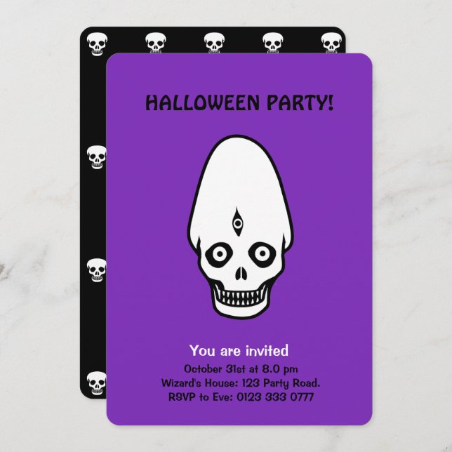 Calaveras de Halloween en invitación a Black & Pur (Anverso / Reverso)