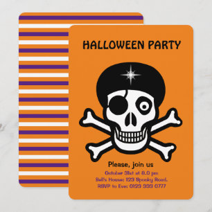 Calaveras de Halloween en invitación naranja