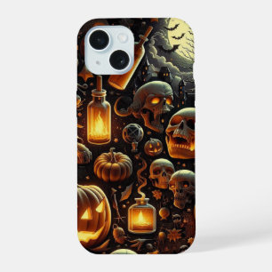Calaveras de Halloween, murciélagos, árboles, cala