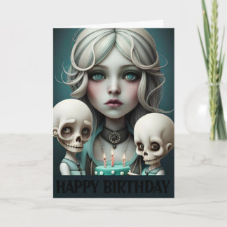 Calaveras de la tarjeta de chica, humor, gótico, e