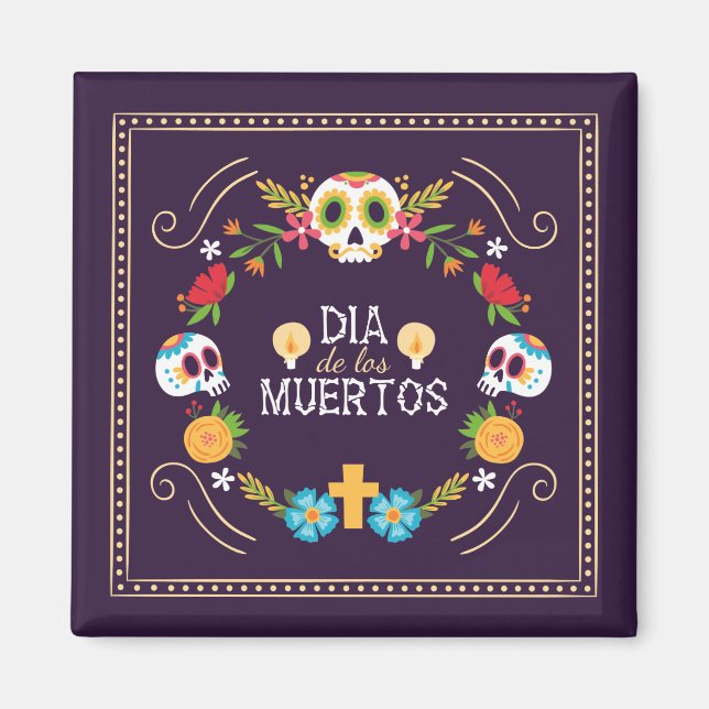 Calaveras florales coloridas Dia de Muertos | Imán (Frente)