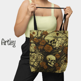 Calaveras góticas de estilo vintage y bolso de ros