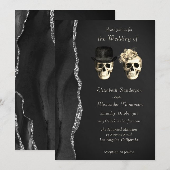 Calaveras góticas Invitación a la boda de plata ne (Anverso / Reverso)