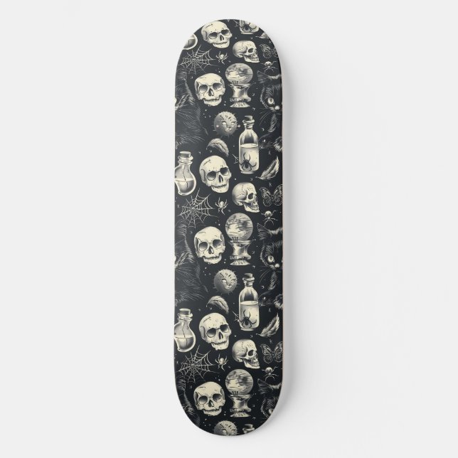 Calaveras góticas Patines negros y patineta de ara (Anverso)