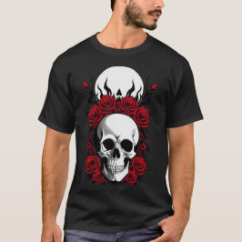 Calaveras góticas y flores rojas Camiseta oscura b