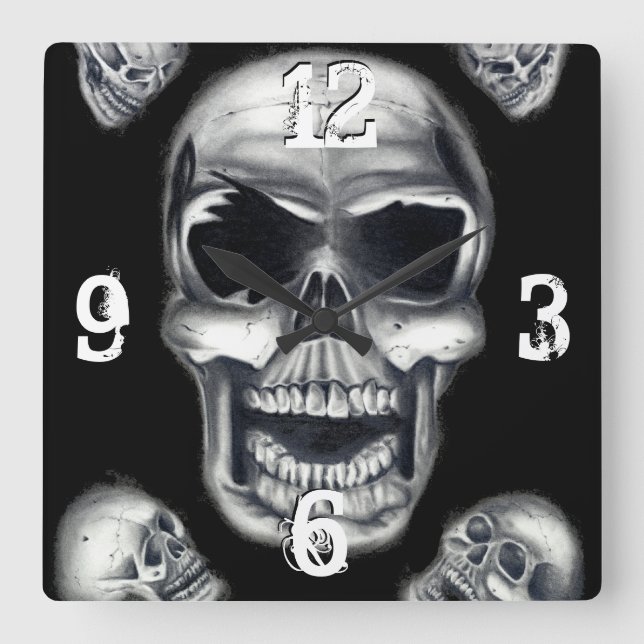 Calaveras humanas Reloj de pared negra (Anverso)