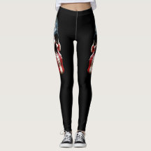 Calaveras rojas blancas y azules en leggings negro