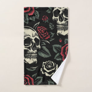 Calaveras y Rosas Rojas Floral Gótico