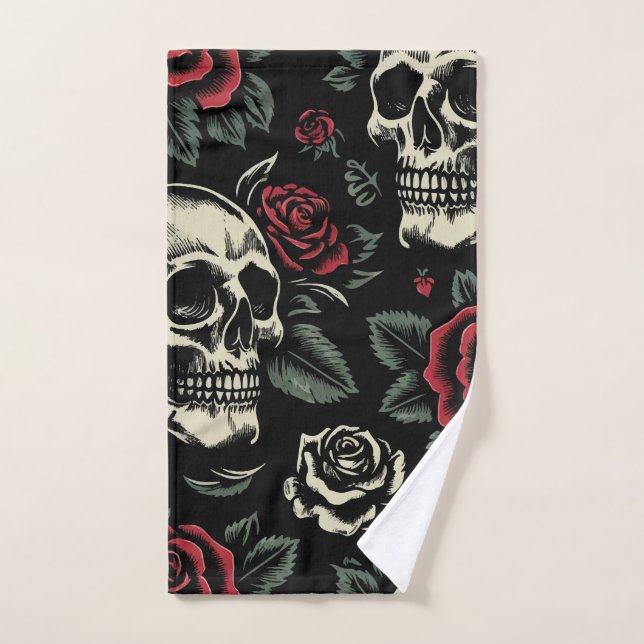 Calaveras y Rosas Rojas Floral Gótico (Toalla de mano)