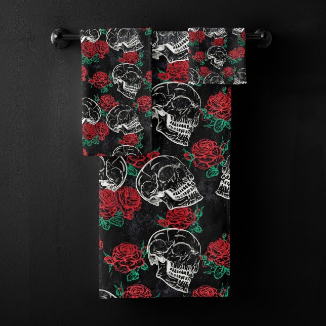 Calaveras y rosas rojas | Gótico moderno Glam Grun (Subido por el creador)