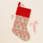 Calcetín Navideño Árboles de Navidad retro estrella de berry caramel<br><div class="desc">Patrón inmaculado decorado con adorno navideño festivo en un fondo rosa</div>