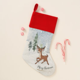 Calcetín Navideño Bosque de nieve con un venado bebé