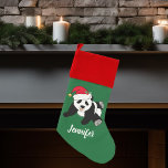 Calcetín Navideño Cute Navidades Panda Bear<br><div class="desc">Este hermoso oso panda de Navidades presenta un lindo panda con un sombrero rojo de Santa. Este bonito de Navidades de animales personalizados está decorado con un bonito fondo de vacaciones verde menta. Personalice con su propio texto en la parte inferior para un regalo elegante.</div>