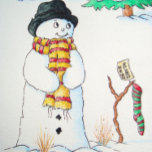 Calcetín Navideño Cute snowman with snowflakes christmas scene<br><div class="desc">The cute snowman on this luxury blue christmas stocking is looking very smart in his stripy scarf and his black hat. The happy snowman has a smile on his face as he looks down to his stripy Christmas stocking that he’s carefully hung on a tree branch that’s sticking out from...</div>