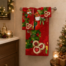 Calcetín Navideño Festivo Aro Toalla de Baño S
