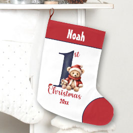 Calcetín Navideño Grande 1.ᵉʳ Navidad Teddy Bear Baby Boy Nombra Roja