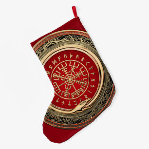 Calcetín Navideño Grande [510] Compás rúnico mágico del oro de Vegvisir 