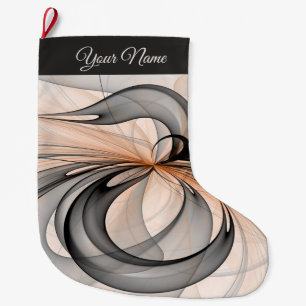 Calcetín Navideño Grande Abstract Anthracite Gray Modern Fractal Art Name