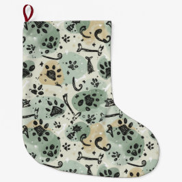 Calcetín Navideño Grande Abstract Winter Doodle Pet Stocking with Paw Print
