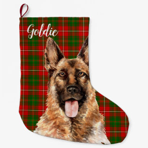 Calcetín Navideño Grande Acuarela Alemana Pastor Perro Personalizado