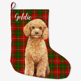 Calcetín Navideño Grande Acuarela Apricot Poodle Perro Personalizado