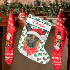 Calcetín Navideño Grande Acuarela de nombre de perro pastor alemán