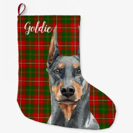 Calcetín Navideño Grande Acuarela Doberman Pinscher Dog Personalizada