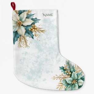 Calcetín Navideño Grande Acuarela Navidades florales Verde azulados vacacio