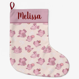 Calcetín Navideño Grande Adorables ajolotes rosados de Navidad