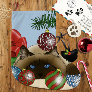 Calcetín Navideño Grande Adorno de Bola de Navidad Gato Siamés Divertido