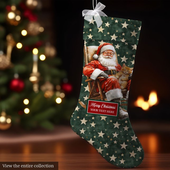 Calcetín Navideño Grande Alegres Navidades de Santa Claus Stocking Custom N (Joyful Santa Claus Christmas Stocking Custom Name in Red)