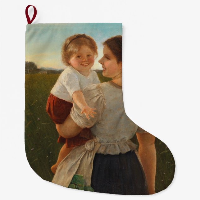 Calcetín Navideño Grande Alegría de la madre (madre amorosa y hija) (Anverso)