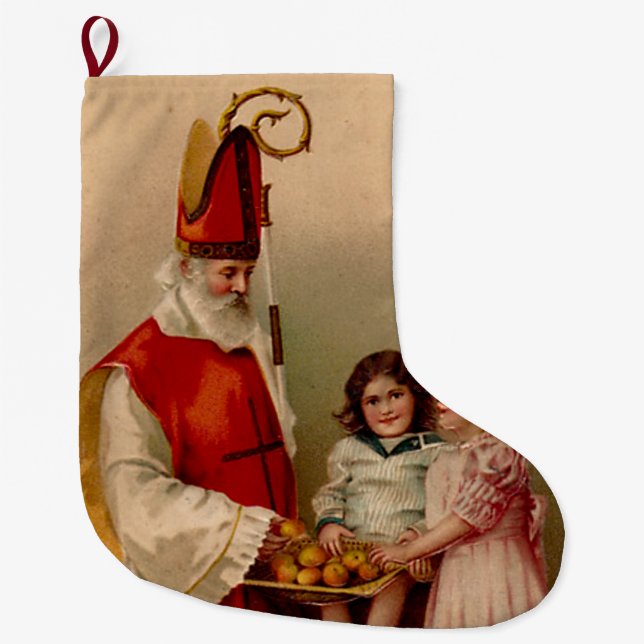 Calcetín Navideño Grande Almacenamiento del navidad de Nicholas del santo (Anverso)