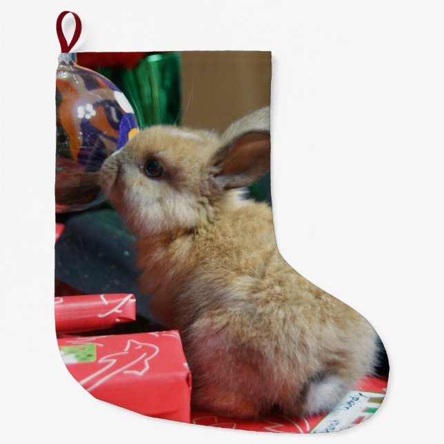 Calcetín Navideño Grande almacenamiento del navidad del conejo de conejito (Anverso)