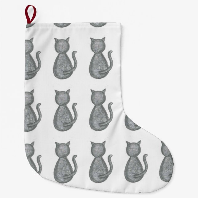 Calcetín Navideño Grande Almacenamiento lindo del navidad del gato (Anverso)