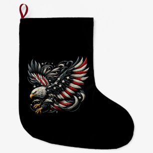 Calcetín Navideño Grande Americano Patriótico Con Águila Y Bandera De EE. U