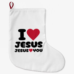 Calcetín Navideño Grande Amo a Jesús y Jesús te ama cristiano
