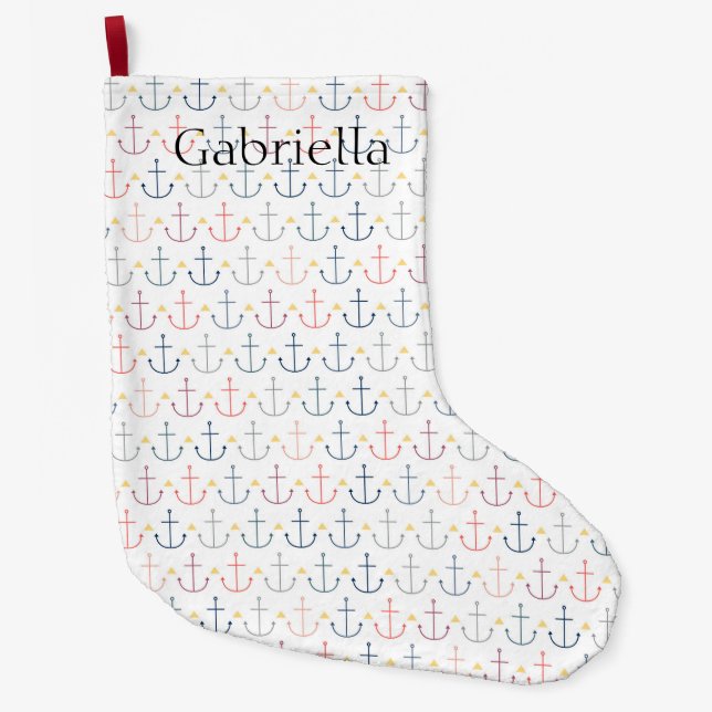 Calcetín Navideño Grande Anclas náuticas azules (Anverso)