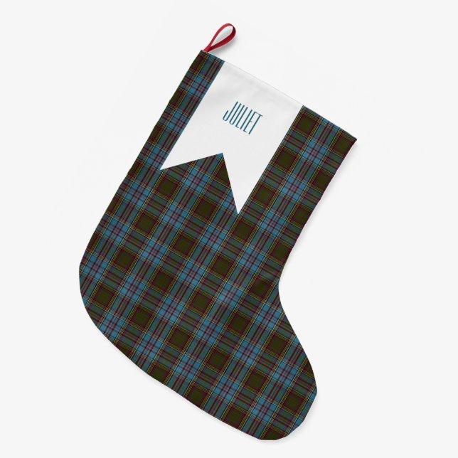 Calcetín Navideño Grande Anderson Clan Tartan Plaid Pattern Scottish (Frente (Colgado))