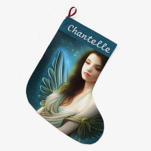 Calcetín Navideño Grande Ángel caprichoso y lindo de Navidad vintage cielo 