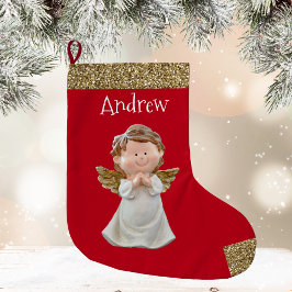 Calcetín Navideño Grande Ángel de Navidad con nombre