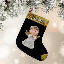 Calcetín Navideño Grande Ángel de Navidad con nombre, dorado