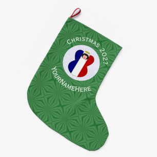 Calcetín Navideño Grande Ángel de Navidad de la bandera francesa personaliz