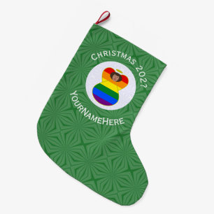Calcetín Navideño Grande Ángel de piel morena del Orgullo Gay personalizado