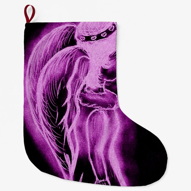 Calcetín Navideño Grande Ángel invertido en negro y rosa (Anverso)