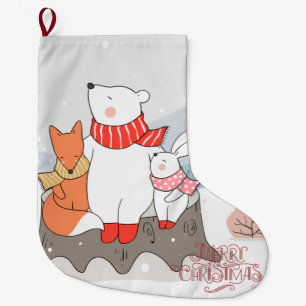 Calcetín Navideño Grande Animales de bosque adorables