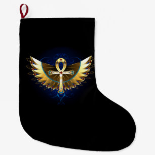 Calcetín Navideño Grande Ankh de oro con alas
